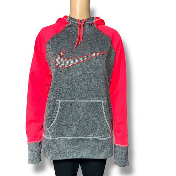 Nike Womens ThermaFit Athletic Hoodie Hooded Sweatshirt Pullover Pink Gray Large - Picture 1 of 11